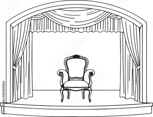 Line art theater stage seats arrangement curtain art vector	