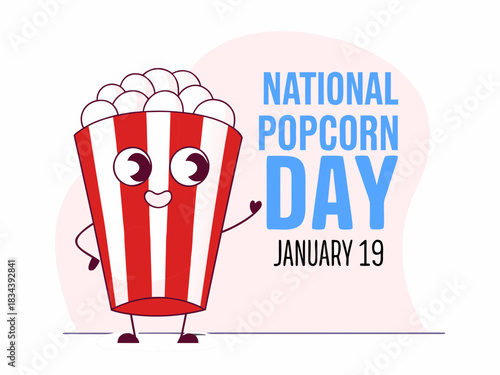 Celebrating National Popcorn Day on January 19th with a Cute Cartoon Popcorn Box Character Design cartoon