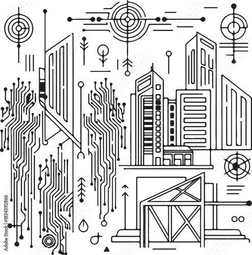 Artificial Intelligence and Global Digital Connectivity Circuitry Vector Illustration