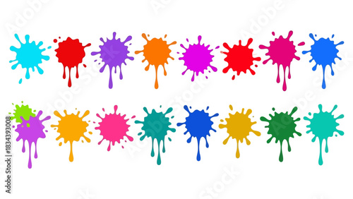 Colorful Paint Splatter Icon Set Featuring Abstract Shapes and Irregular Forms – Ideal for Artistic Design, Visual Effects, and Creative Projects in Branding, Education, and Expressive Illustration