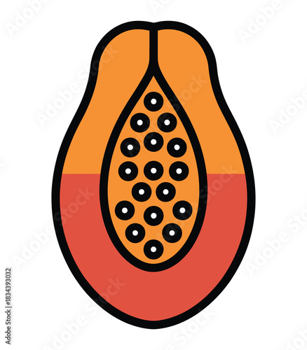 Vibrant papaya slice showcasing its orange flesh and seed filled cavity vector art