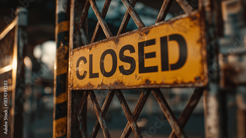 Closed sign in rustic style in yellow colors for entry restriction
