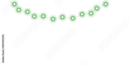 A decorative string of glowing green fairy lights hanging in a gentle curve on a plain white background.
