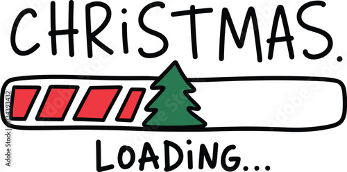 Playful Christmas Loading Illustration Featuring Holiday Tree Icon, Progress Bar, and Festive Typography in Seasonal Vector Design