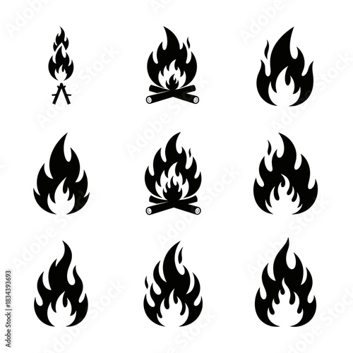 Collection of Fire Icons - Diverse Flame Designs for Creative Projects.