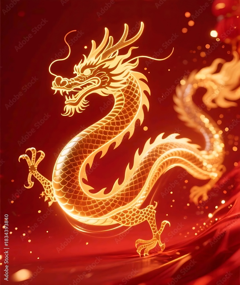 Fototapeta premium chinese dragon on red background