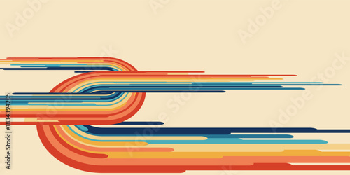 Colorful 70s retro vector background with rainbow wavy lines. Vintage psychedelic wallpaper in hippie style. Abstract groovy pattern for posters, textile, wrap and wall art