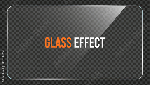 Glass plate frame Glossy window glass with reflections isolated on transparent surface