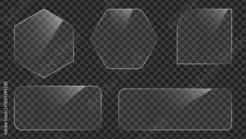 Glass plate frame Glossy window glass with reflections isolated on transparent surface