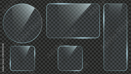 Glass plate frame Glossy window glass with reflections isolated on transparent surface