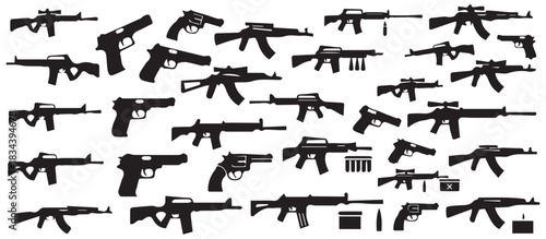 Military Weapons Silhouette Vector Set.