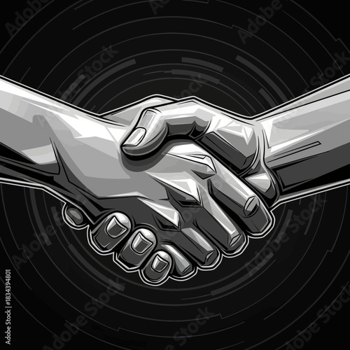 Monochrome Handshake Illustration - Symbol of Agreement and Collaboration.