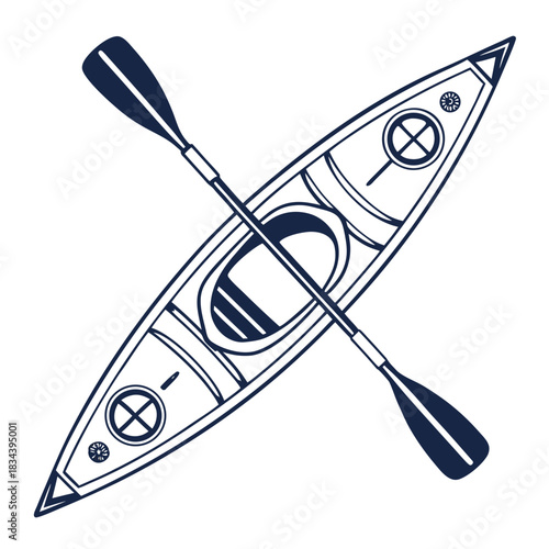 Top- Down View of Kayak and Paddle on White Background canoe boat
