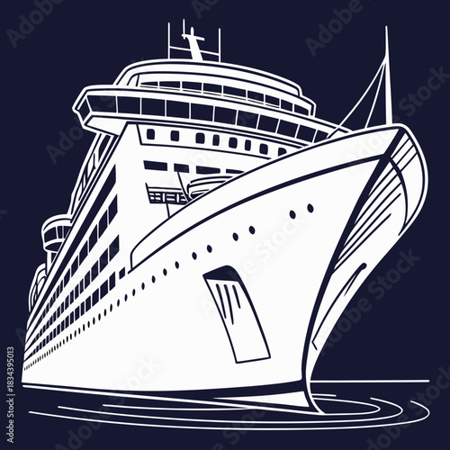 White Cruise Ship Illustration on Dark Blue Background liner ocean liner