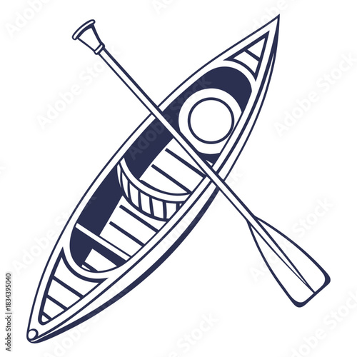 Overhead View of Canoe with Paddle on White Background kayak boat