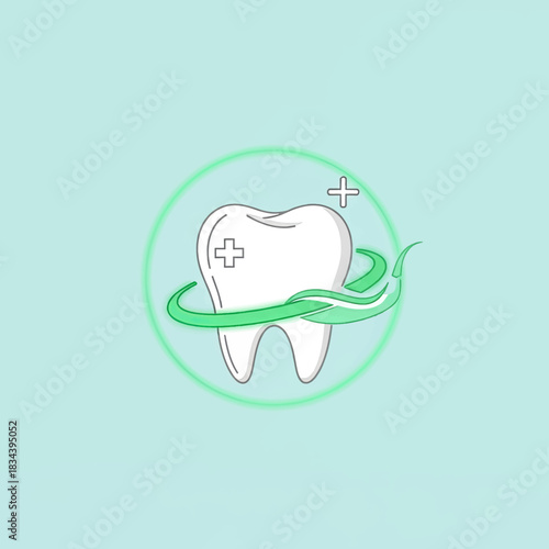 Tooth with Green Swirl - Dental Health and Hygiene Concept.