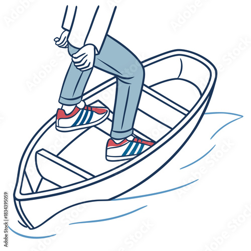 Person Standing Precariously in a Small Rowboat Keywords: person, standing, boat, rowboat