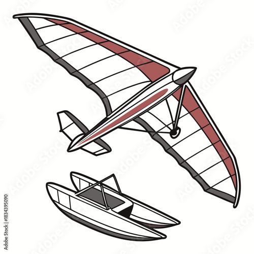 Hang Glider and Pontoon Boat on White Background paraglider aircraft