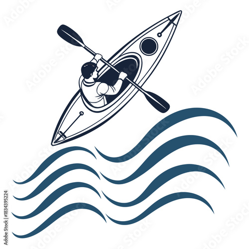 Kayaker Paddling in a Kayak with Blue Waves kayaking canoe