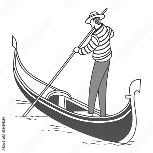 Man In Striped Shirt Rowing Gondola On Water Keywords: gondolier, gondola, Venice, Italy, boat