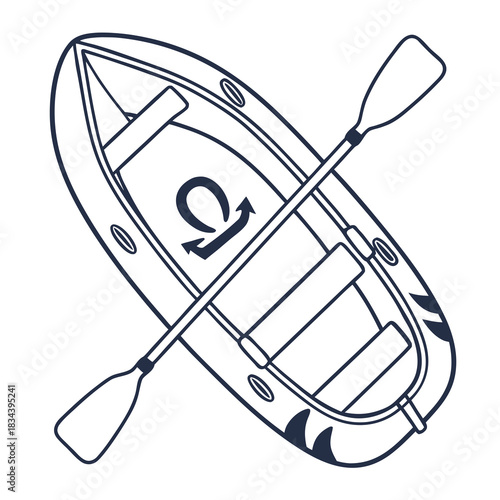 Top View of an Inflatable Raft with Crossed Paddles Vector boat kayak