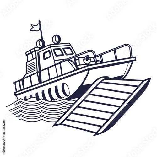 Motorboat Approaching a Ramp on Water Vector Graphic vessel ship