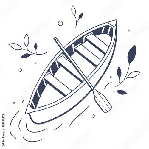 Rowboat with Oar and Floating Leaves canoe kayak
