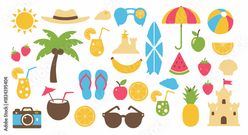 Summer Vacation Icons A Collection of Tropical Holiday and Beach Accessories