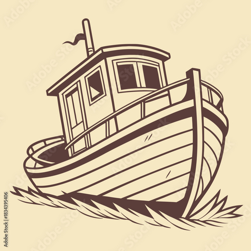 Front View of a Fishing Trawler Boat on Waves vessel watercraft