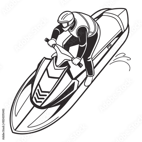 Person Riding a Jet Ski in Outline on White Background watercraft personal watercraft
