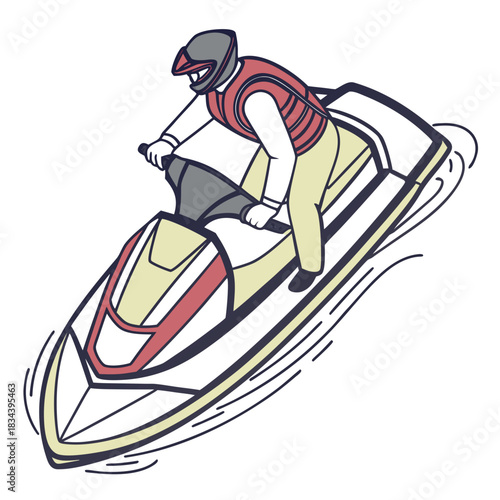 Person riding a jet ski with helmet and life vest on white background watercraft