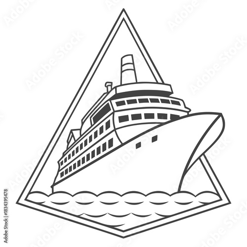 Cruise Ship Emblem in a Triangle Outline ocean liner vessel