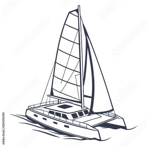 Outline of a Catamaran Sailboat on White Background sailing yacht