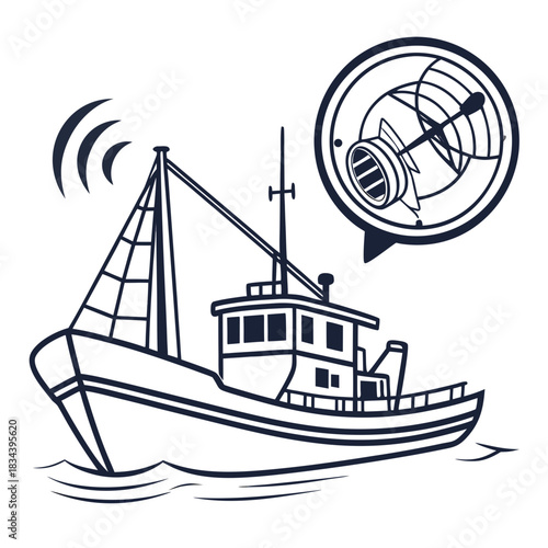 Fishing Boat Sending Signal To Satellite Icon vessel ship