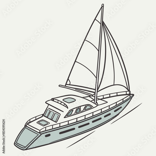 Motor yacht with sails on a light background boat vessel