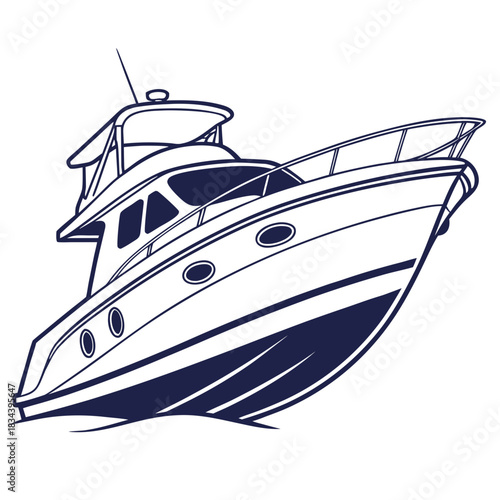 Luxury Yacht in Motion on Water Outline Illustration Keywords: yacht, motorboat, boat, luxury