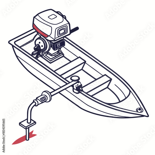 Outboard Motor Attached to a Small Boat with Red Accent motorboat engine