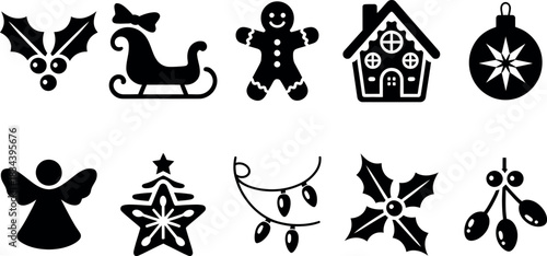 Christmas icon set black silhouette holiday elements