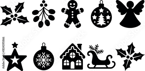 Christmas holiday silhouette vector set of festive elements