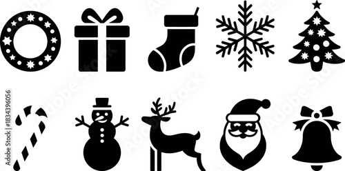 Christmas holiday icon set black silhouette vector illustration