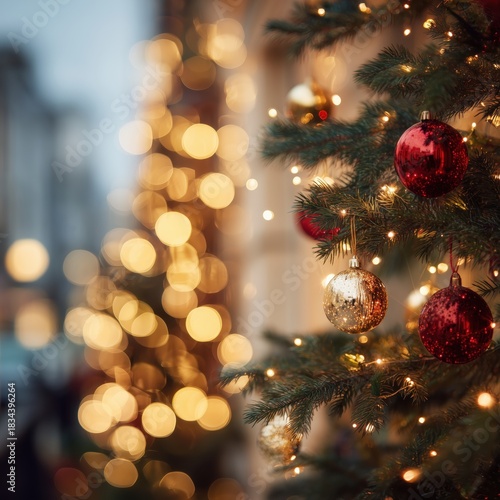 Christmas Tree with Ornaments and Lights