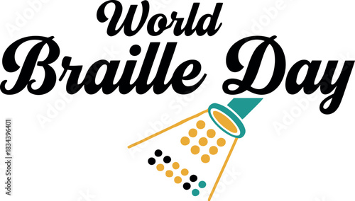Celebrating world braille day with a stylized illustration of a braille writing tool and the words world braille day