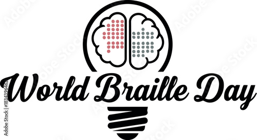 World braille day celebration concept with a light bulb symbolizing knowledge and innovation for the visually impaired community