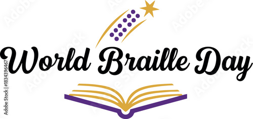 World braille day celebration with an open book and a quill pen symbolizing literacy and accessibility for the visually impaired