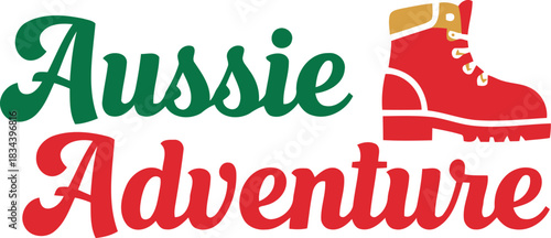 Aussie adventure logo featuring a red boot and stylized text evoking exploration and travel