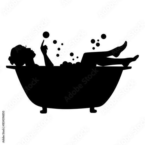 Woman relaxing bathtub silhouette