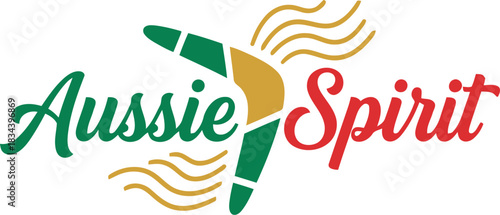 Vibrant aussie spirit text design featuring a boomerang and waving lines representing australian culture