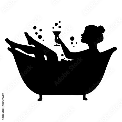 Woman with cocktail bathtub silhouette