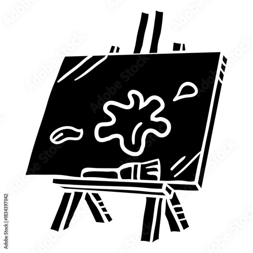 Hand drawn painting canvas easel black