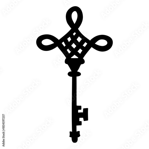 Hand drawn diamond ornate key silhouette